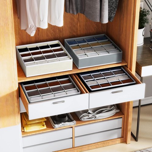 Homsorout Drawer Organizer - Large Fabric Divider for Clothing, Socks & Ties | Beige