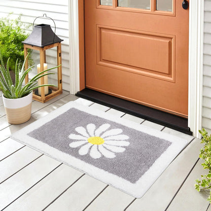 Hi Space Grey Bathroom Rugs Mat, 31.5x19.7IN, Non-Slip, Machine Washable, Cute Flower Bath Rug