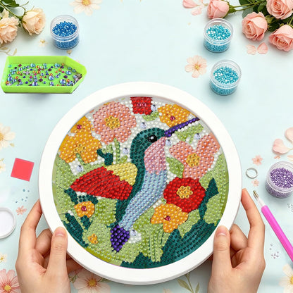 Foxonaut Hummingbird Diamond Art for Kids with Frame, Easy Diamond Art Painting Kits Ages 6-8-12, DIY Gem Art for Kids,Art and Crafts for Girls Boys Gift (7x7inch)