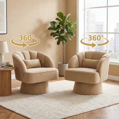 GarveeHome Modern 360° Swivel Velvet Barrel Accent Armchair – Striped Backrest & Plush Padding, Comfy Round Lounge Chair for Living Room, Bedroom, Reading Nook