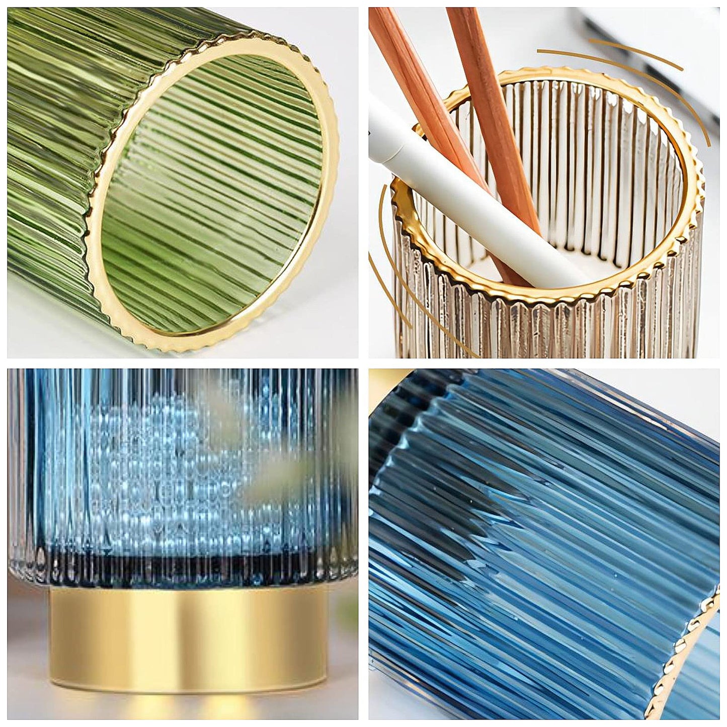 DASITON Makeup Brush holder Organizer,Crystal Cosmetic Makeup Brush Glass Brushes Storage Holder, Vintage Make Up Brush Cup Pen Pencil Holder striped vase(Coffee L)