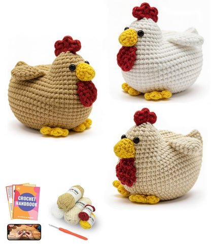 PAITIN Crochet Kit for Beginners Adults, Complete DIY Craft Yarn Kit with Step-by-Step Video Tutorials, Easy Handmade Art Projects Home Decor (Chicken)