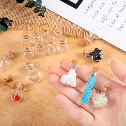 Patelai 50 Pieces Small Mini Glass Jars Bottles with Cork Stopper 10 Style Christmas Wishing Glass Cork Bottle and 50 Pieces Eye Screws for Wedding Birthday Christmas Party Home Decoration
