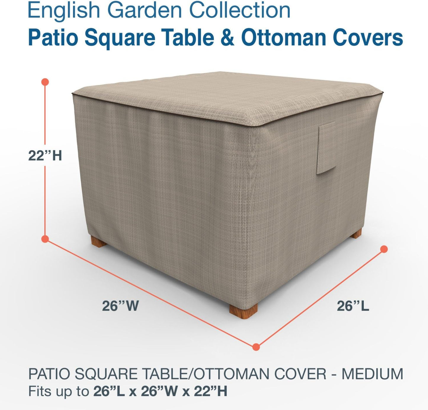 P4A06PM1 Budge English Garden Square Patio Table / Ottoman Cover Heavy Duty and Waterproof, Medium, Tan Tweed