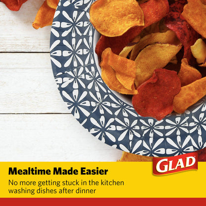 Glad Round Disposable Paper Bowls, Blue Mosaic Design - Heavy Duty, Soak-Proof, Cut-Resistant, Microwavable Paper Bowls for All Foods, Daily Use, and Special Occasions, 16 oz, 50 Count - 6 Pack