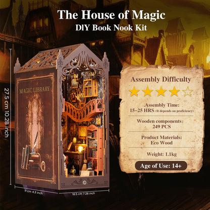 Book Nook Kit,DIY Miniature House Kit,Dollhouse Booknook with Dust Cover & LED Light,3D Wooden Bookends Puzzle,Bookshelf Decorfor for Adults, Teens, Beginners,Gifts for Family, Friends