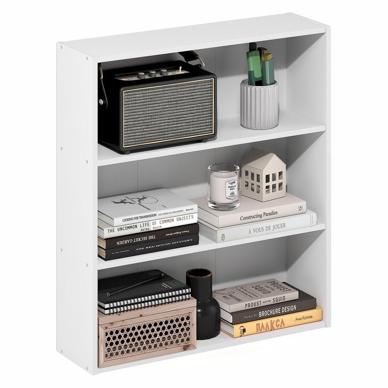 Furinno Basic Book Shelf, 3-Tier Bookshelf, Cube Storage Organizer Bookcase with Open Shelf, 7 x 24 x 26, for Living Room, Bedroom, Home Office, White