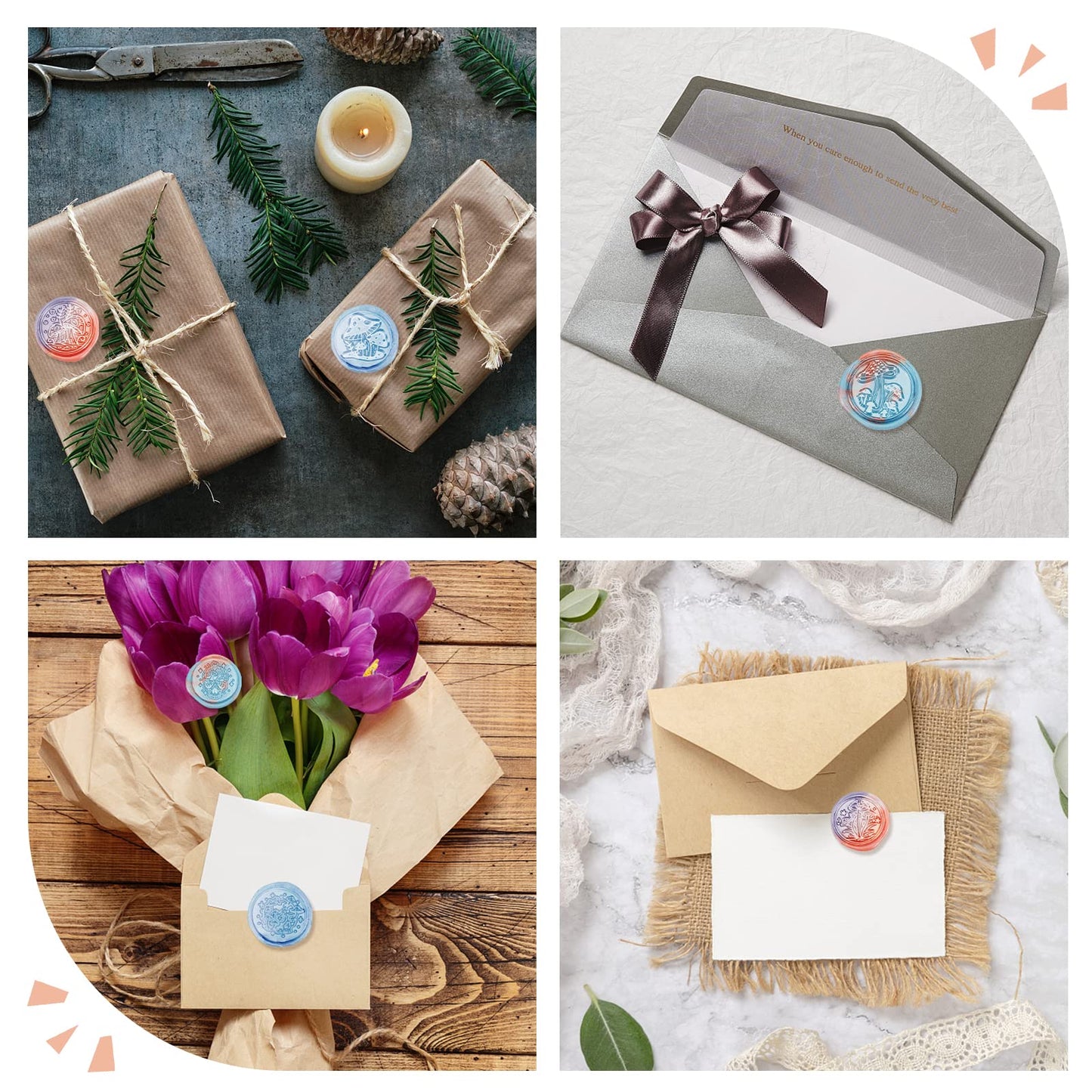 SUPERDANT Mushroom Plant Series Sealing Kit with 6 Stamp Heads - Vintage Wax Stamp Kit for Cards, Envelopes & Invitations