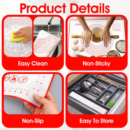 2 Pcs 32x24" Extra Large Dough Mat Silicone Baking Mats for Rolling Pastry Kneading Sheet Sourdough Bread Baking Supplies (Red)