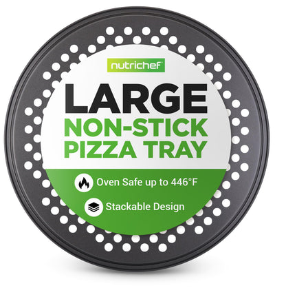 NutriChef 12.8 Inch Nonstick Pizza Pan for Oven - Carbon Steel Pizza Baking Tray with Airflow Holes - Premium Bakeware for Fresh & Frozen Pizza, Dishwasher Safe - Gray