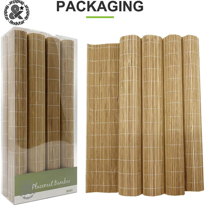 ANDSTAR Set of 8 Pcs Bamboo Placemats Sushi Rolling Mat Japanese Style Natural Anti-Slip, Washable Heat-Resistant Table Mats for Dining Room and Kitchen（Brown）