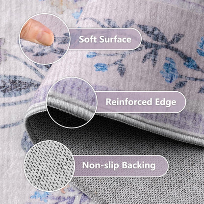 5x7 Purple Rug for Girls Room, Washable Boho Floral Area Rugs for Living Room, Cute Ultra-Thin Non Slip Indoor Girls