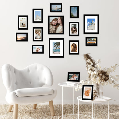 JCJMY 15 Pack Picture Frames Collage Wall Decor for Wall Hanging or Tabletop, Gallery Wall Frame Set for Family, Multi Sizes Photo Frames Collage Including 3Pcs 8x10, 6Pcs 5x7, 6Pcs 4x6, Black