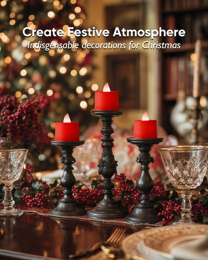 Amagic 24 Pack Red LED Tea Lights, Flameless Votive Candles Battery Operated, Electric Fake Colored Tealights Candles for Party, Halloween, Christmas, Aniversary, Wedding Table Centerpiece, Proposal