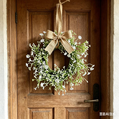 12 Pcs Mini Baby Breath Hanging Wreaths Gypsophila Candle Rings Pillar Holder Wreath Artificial Flower Spring Summer Floral Wreath for Wedding Farmhouse Porch Cabinets Table Decoration