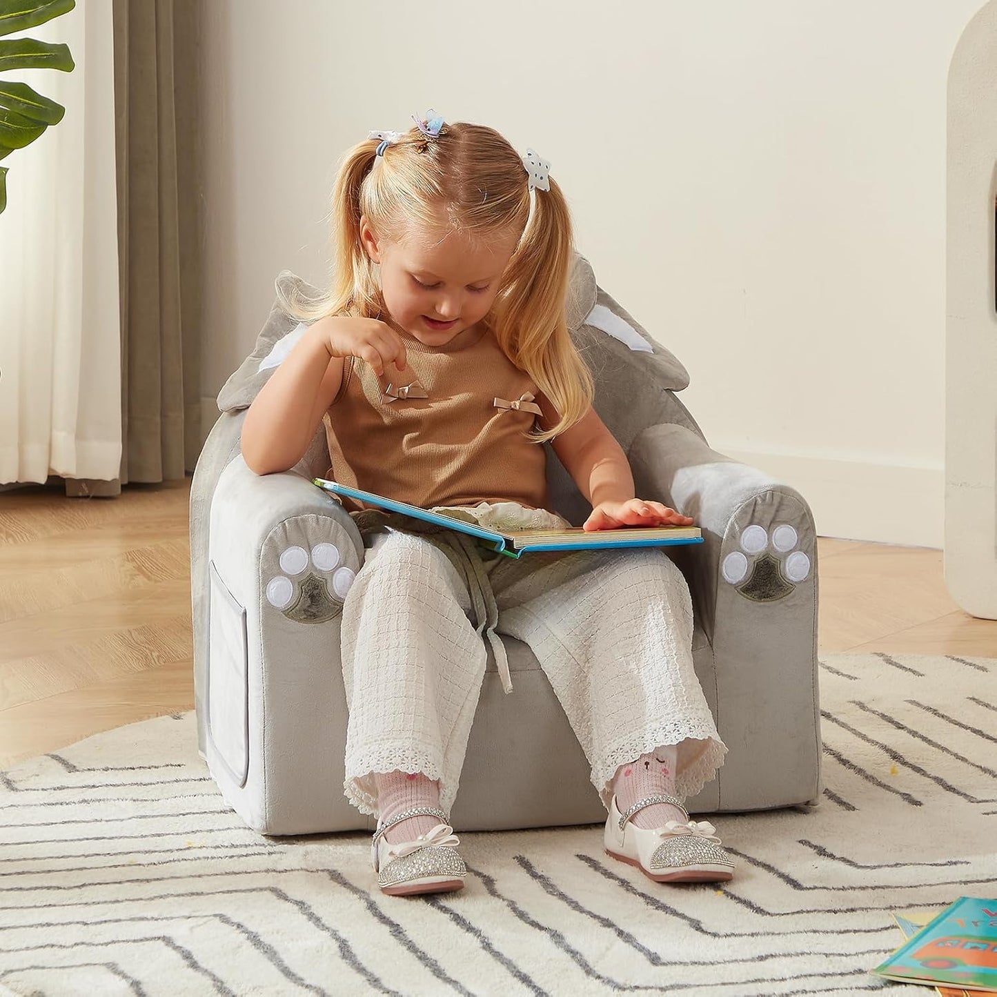 1-6, ALIMORDEN Animal Kids Chair, Toddler Sofa for Ages Sherpa Kids Lounge Chair with Carry Handle, Washable Cover