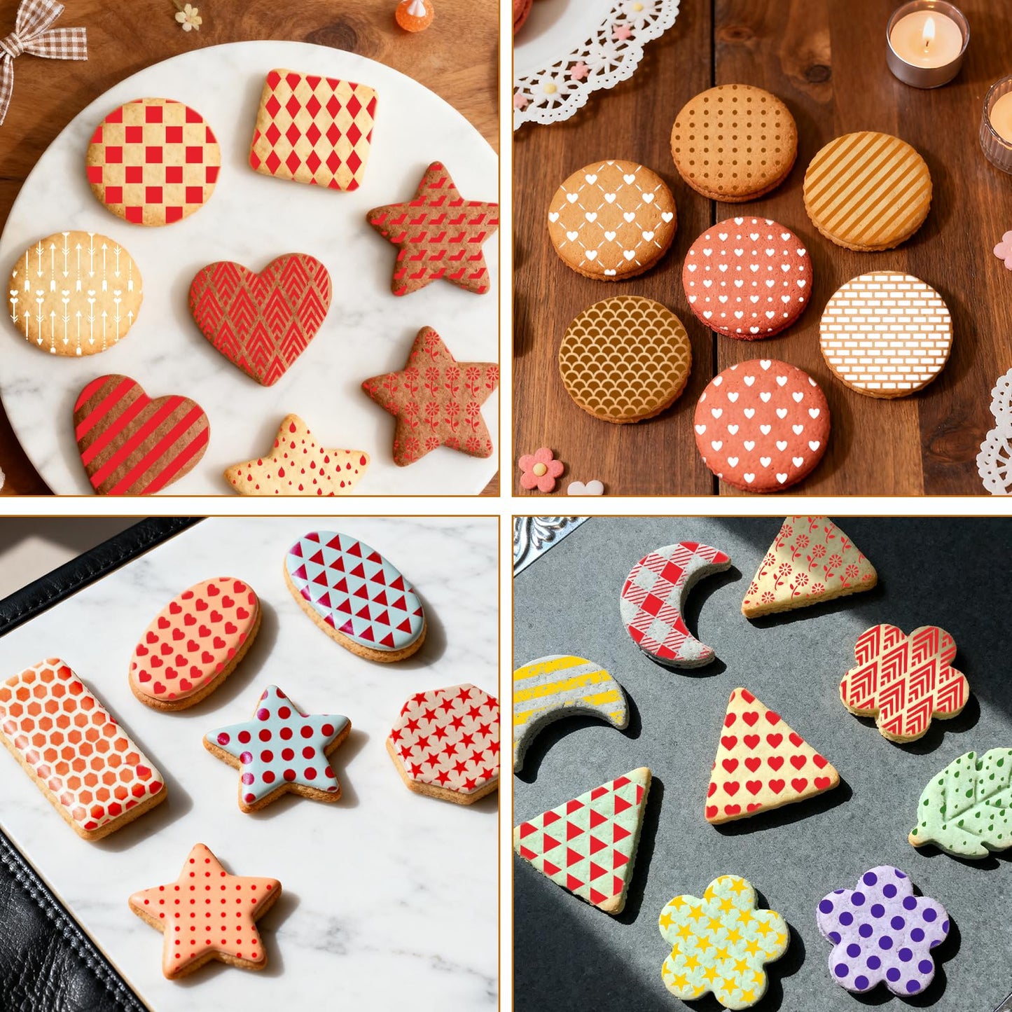 25 Pcs Cookie Stencils for Royal Icing Line Pattern Heart Dot Stars Baking Stencils for Sugar Cookie Decorating Baking Cake DIY and Craft Painting, 6x6 Inch