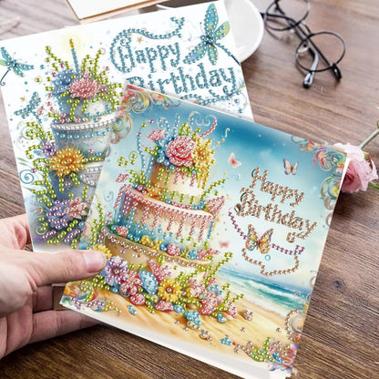 JISHSHAY 6 PCS Diamond Painting Happy Birthday Cards Flower Cake Diamond Art Greeting Cards with Envelopes Gem Art Gem Painting Embroidery Kit Mosaic Kits for Adults with Special Shape Drills