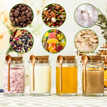Bath Salt Container, 8.5oz/250ml Bath Salt Jar, Glass Jar with Lid And Spoon, Salts Glass Storage Containers With Spoon, with Bamboo Lids Scoop Airtight Spice Sugar Containers Jars for Candy Spice (8)