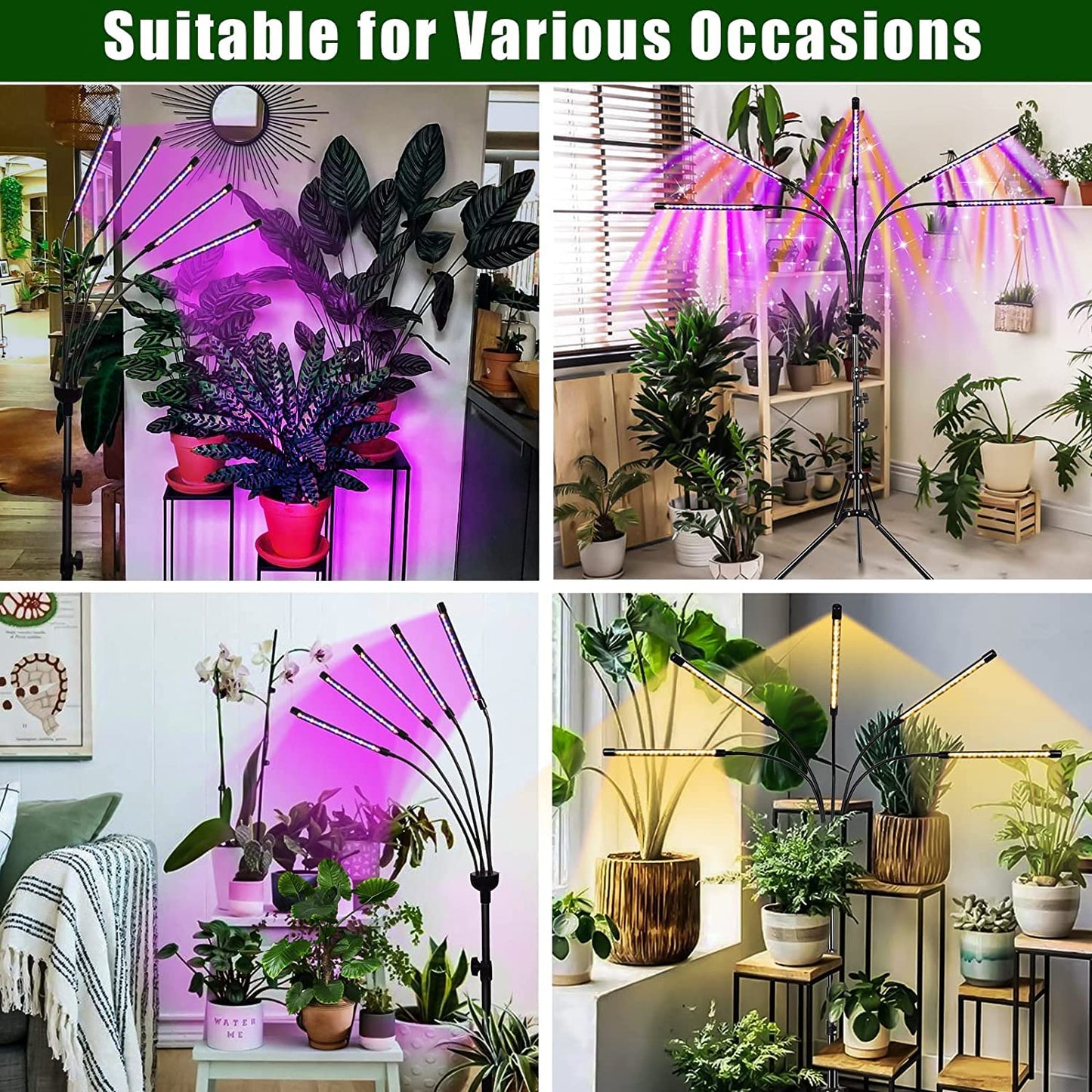 yentbokj Grow Lights for Indoor Plants,5 Heads Red Blue White Full Spectrum Plant Light with 15-60" Adjustable Tripod Stand, Indoor Grow Lamp with Remote Control and Auto On/Off Timer Function