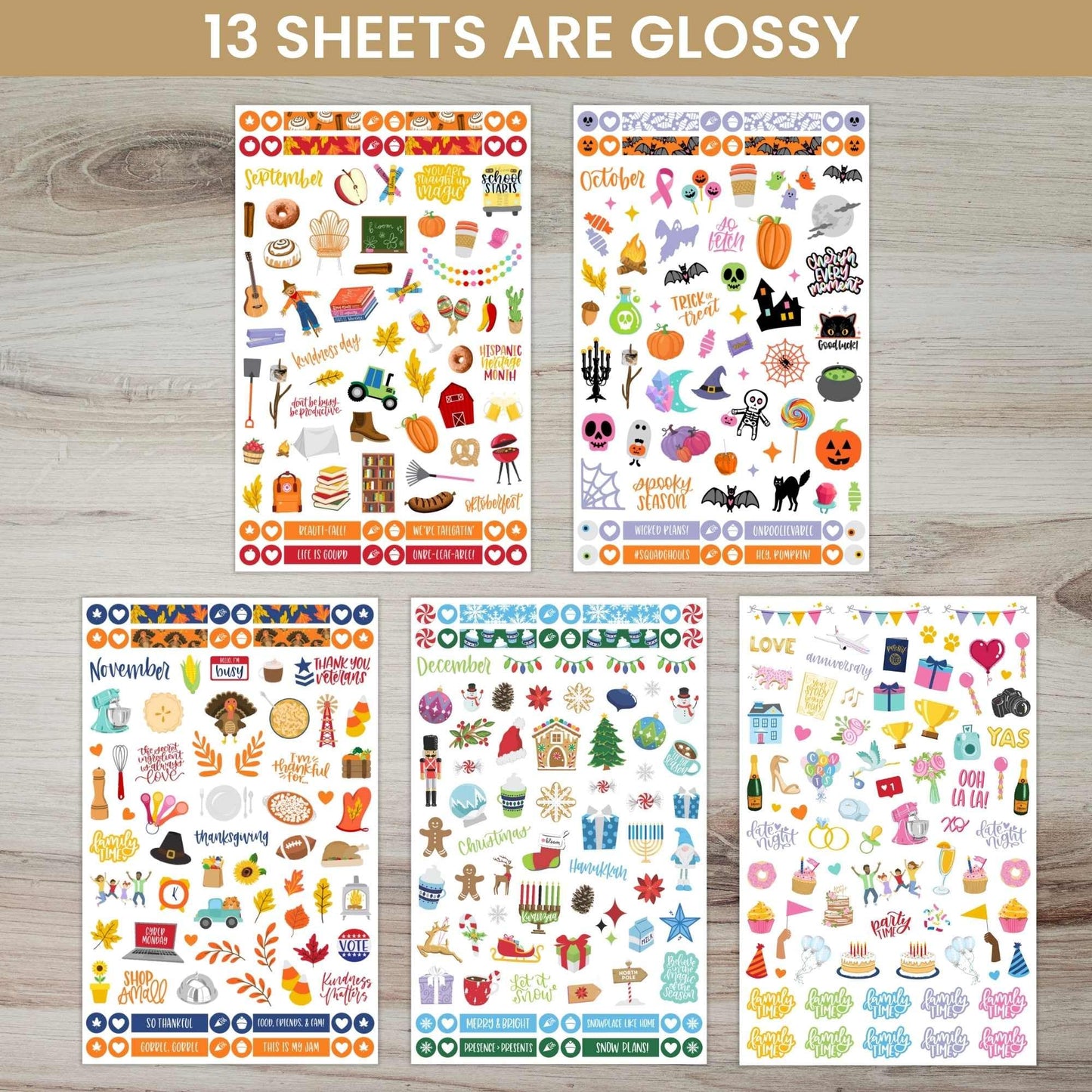 bloom daily planners Monthly Celebrations Planner Stickers for Calendar Decorating, Planning, Scrapbooking - Holiday, Seasonal, & General Events (14 Sheets, 1,100+ Stickers per Pack)