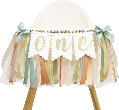 1st Sage Green One High Chair Banner - Simple Birthday Party Decorations,First Birthday Highchair Garland for Cake