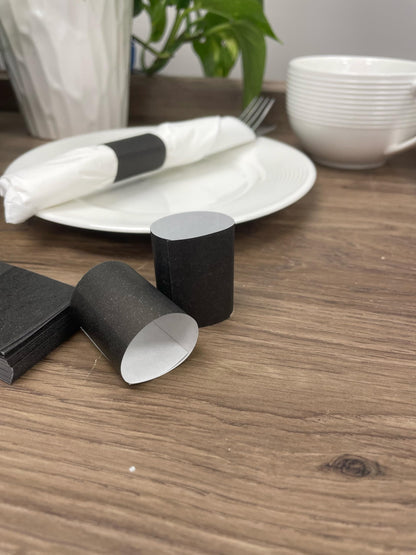 RayLynn Products Pack of 10,000 Black Premium Napkin Bands – Self-Adhesive 1.5" x 4.25" Commercial Grade Cutlery Wraps for Restaurants & Catering