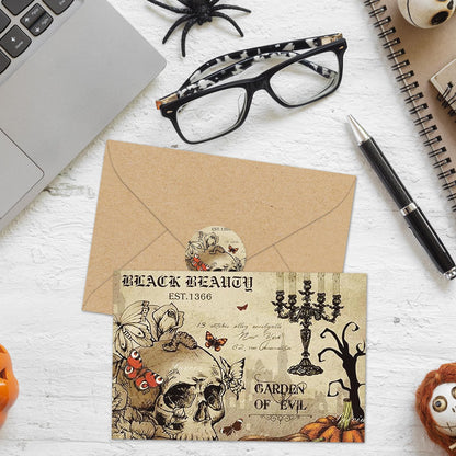 Whaline 36 Pack Halloween Greeting Cards Vintage Owl Crow Skull Blank Note Cards with Envelopes Stickers for Party Invitation Supplies, 4 x 6 Inch