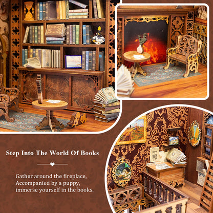 Cutefun Book Nook Kit Library, DIY Miniature Booknook Kit for Adults, 3D Wooden Puzzle Bookend Bookshelf Decor with LED Light & Dust Cover Christmas Crafts Gifts for Book Lovers (Eternal Bookstore)