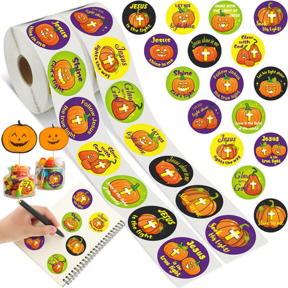 Colarr 1600 Pcs Halloween Stickers Christian Pumpkin Stickers for Halloween Religious Halloween Roll Stickers 16 Design Halloween Vinyl Roll Stickers for Water Bottles Halloween Party Favors Gift