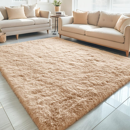 OLANLY Large Area Rug - Soft Fluffy Shaggy Indoor Carpet for Living Room & Bedroom | 5x9 Beige