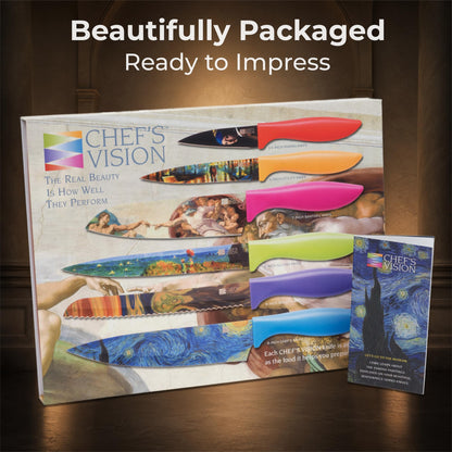 CHEF'S VISION Masterpiece Knife Set - 6-Piece Stainless Steel Cutting Knives Set for Kitchen - Stunning Artistic Designs, Great Gift for Women or Men - Unique Kitchen Knife Set Gift for Art Lovers
