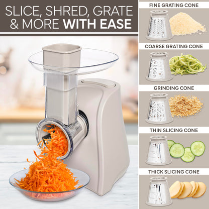 COOK WITH COLOR 5-in-1 Electric Slicer, 150W Food Prep Machine – Cheese Shredder, Fine & Coarse Graters, Potato Grater, Vegetable Slicer, Fruit, Salad Shooter, Compact Design For Bowl Prep, Blush