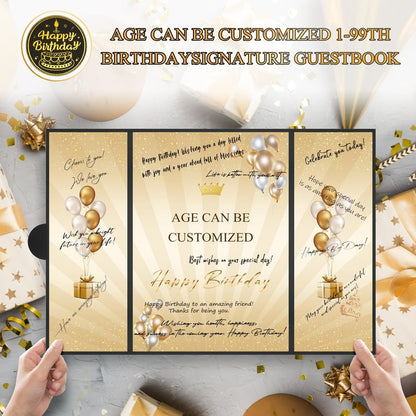 Pranski Black Gold 1st-99th Happy Birthday Party Decorations 18"x12" Birthday Guest Book for Men Women Suitable for All Ages Birthday Gifts Birthday Card