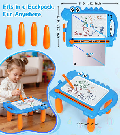 AiTuiTui Magnetic Drawing Board for Toddlers 1-3, Dinosaur Toddler Learning Toys for 1 2 3 Year Old Boys Girls, Mess-Free Educational Writing Doodle Board with Detachable Legs, Birthday Gift for Kids