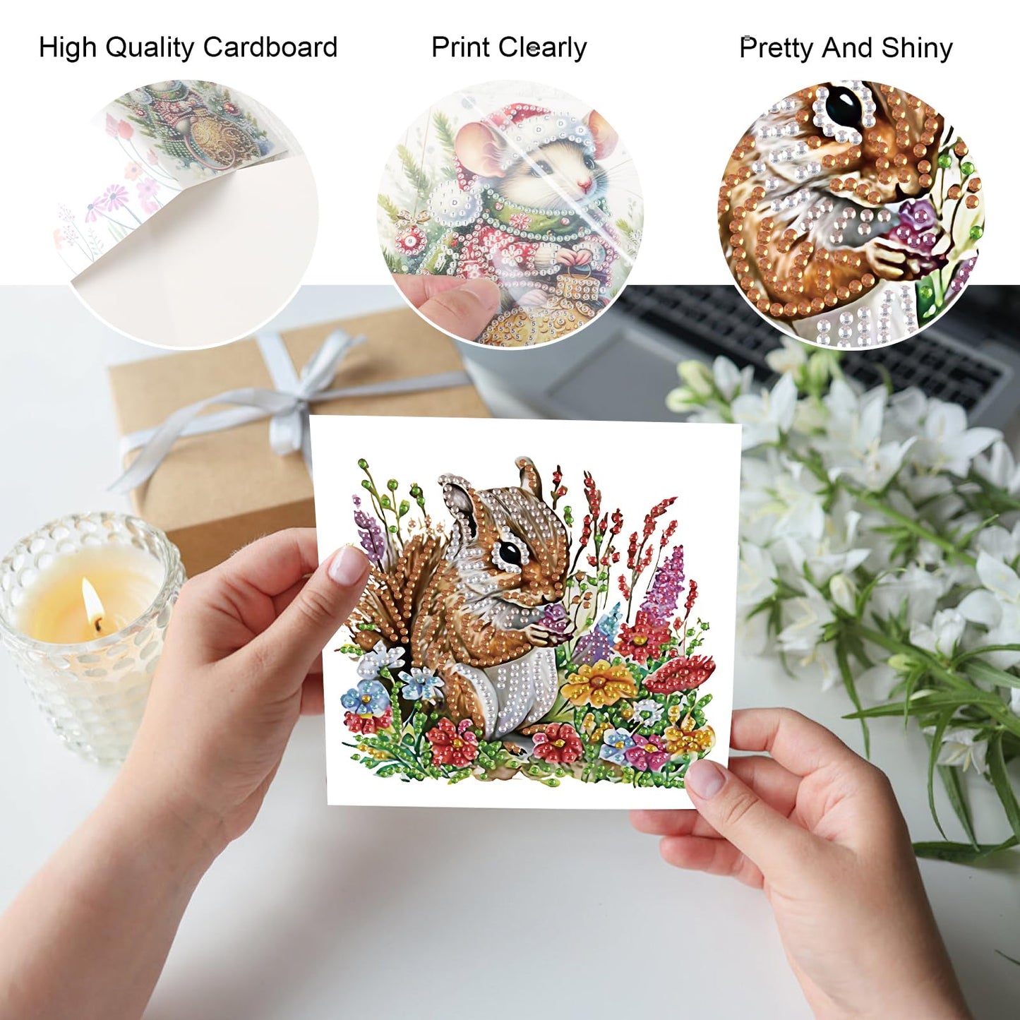 JZHYOAN 6 Pieces Diamond Art Greeting Cards with Envelopes DIY Squirrel Special Pattern Diamond Painting Card Creative Gifts Foldable Handmade Cards for Friends Family Birthday Holiday Congratulation