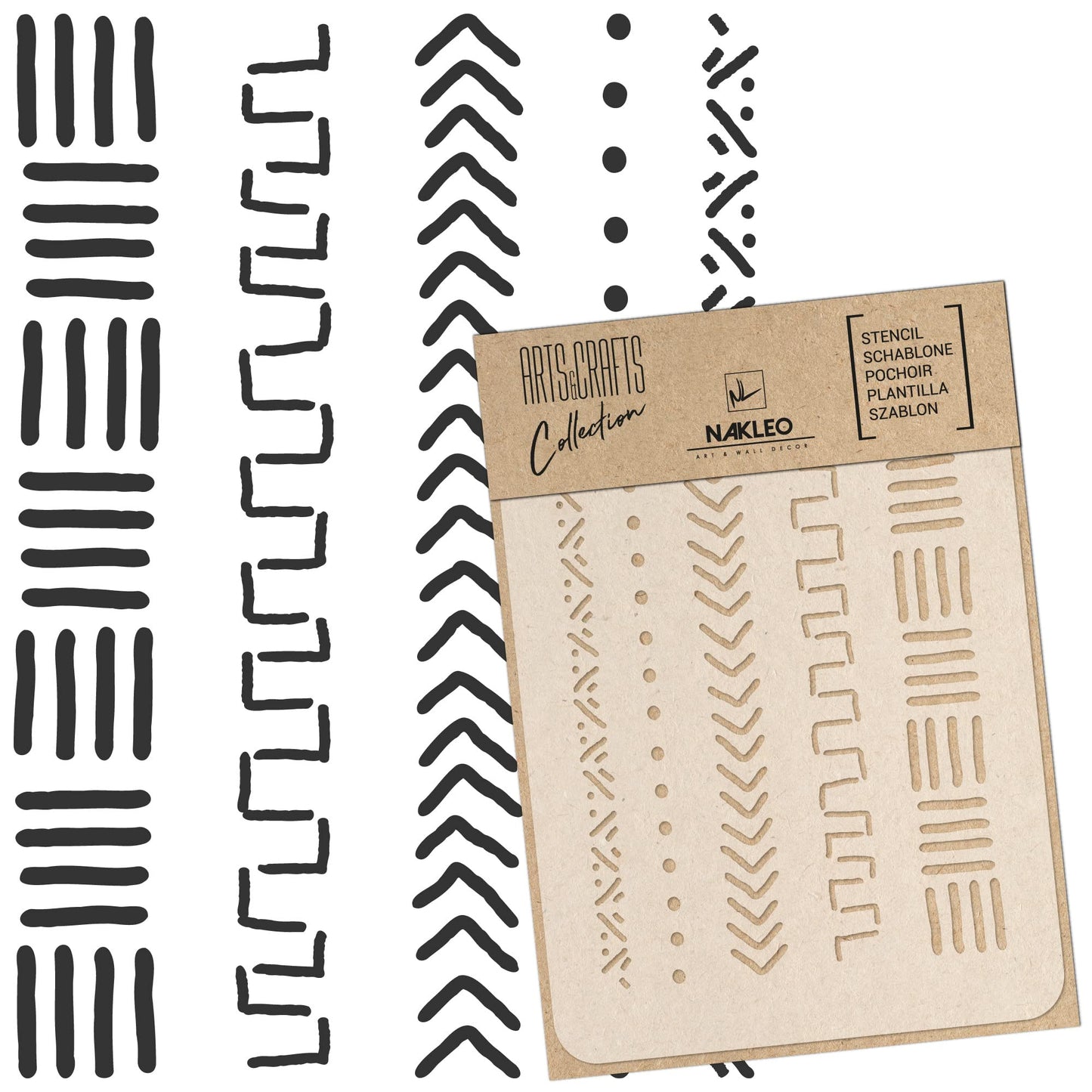 NAKLEO Painting Stencil for Crafts A5 5.9” x 8.3”, Mudcloth African Boho Pattern, Reusable Plastic DIY & Scrapbooking Drawing Template, Decoupage Art Home Decor, Wall Wood Fabric Furniture