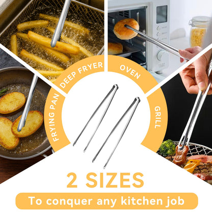 Precision Serrated Non-Slip Tips Cooking Tongs 2 pcs (9" &11"), Stainless Steel Kitchen Tweezer Tongs, Cooking Tweezers Stainless Steel for Grilling, Frying, and Oven
