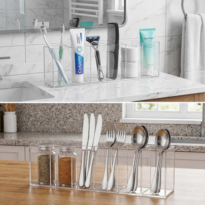 Jetec Acrylic Pen Holder 6 Compartments Makeup Brush Stationery Organizer Pencil Holder for Desk Accessories, Cosmetic Brushes, Dorm, Home, Bathroom, Kitchen, Office Supplies(Clear)