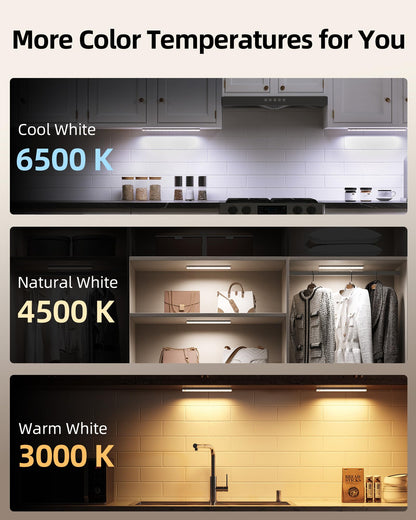 EZVALO 3-Pack Under Cabinet Lighting with Charging Station, 2000mAh Rechargeable Wireless Motion Sensor Lights, 3 Color Temps, Dimmable, Timer, Magnetic, with Remote Control for Kitchen, Closet