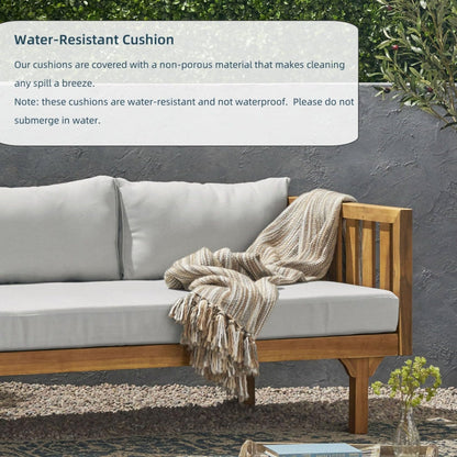 Merax Solid Acacia Wood Couch Chaise Lounge Chair Indoor, 3 Seater Daybed Sofa Couches with Cushions & Pillow, Heavy Frame Day Bed for Living Room, Office, Outdoor, Balcony, Patio, Water Resistant