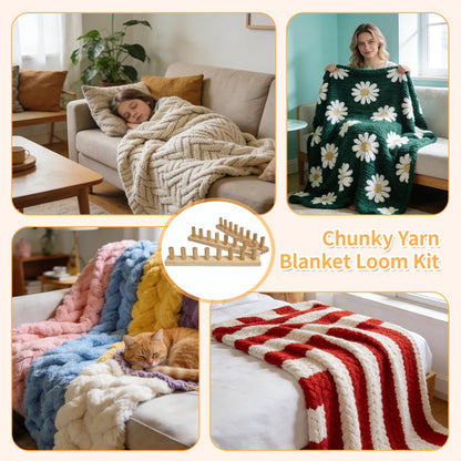 𝙉𝙚𝙬 60" Chunky Yarn Loom, Adjustable Looms for Chunky Blankets, Premium Wood with Tool-Free Assembly, Beginner Friendly Hand Knitting Kit for DIY Blankets and Thoughtful Gift Making