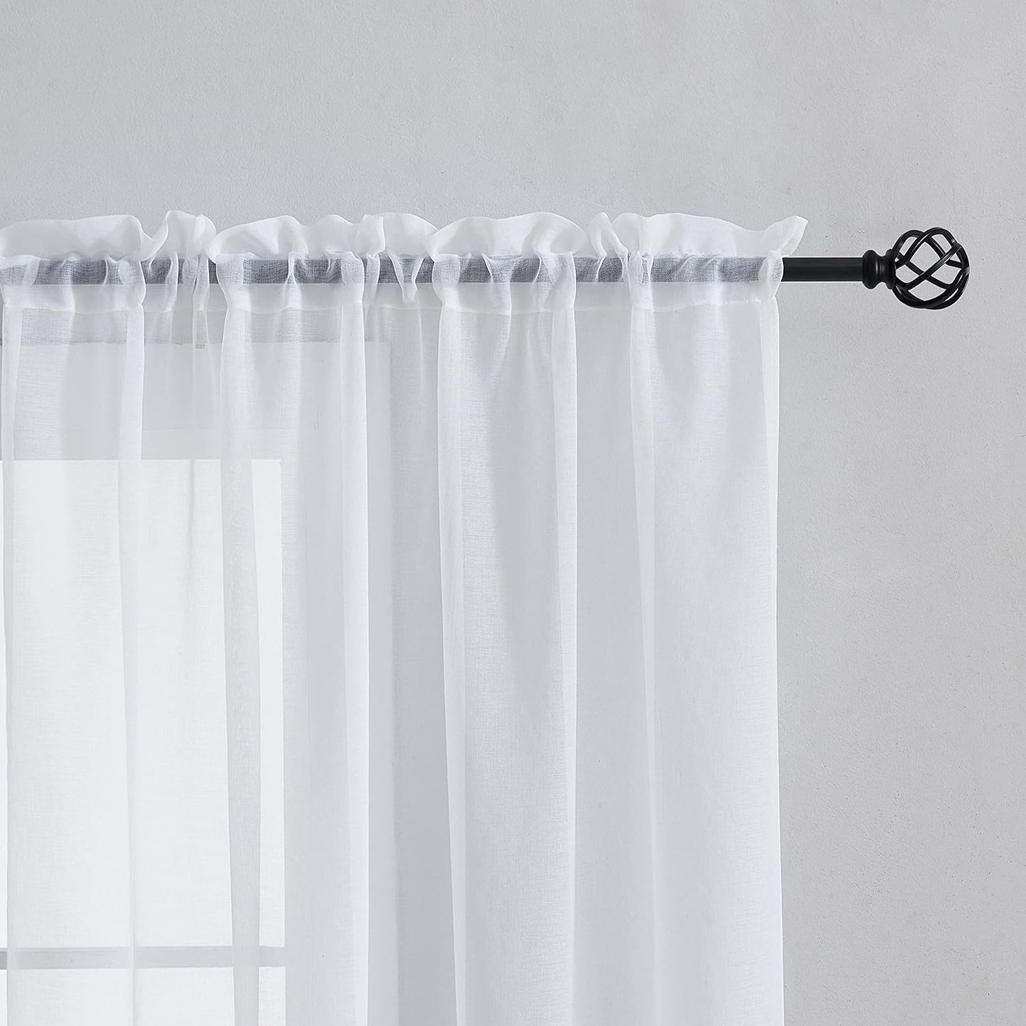 Home Brilliant White Sheer Curtains, 63 Inch Length Rod Pocket Drape, 54" Width x 63" Length, 2 Panels
