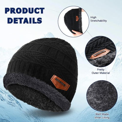 Cutecrop 30 Pcs Winter Beanie Hats and Scarf Set Neck Warmers Fleece Knitted Beanie Caps Thick Unisex for Donation Homeless (Black)
