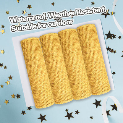 Yellow Poly Burlap Mesh 10 inches, 15 Feets Each, Yellow Poly Burlap Deco Mesh Ribbon for Wreath Supplies Party Decoration DIY Crafts Making, 4 Packs