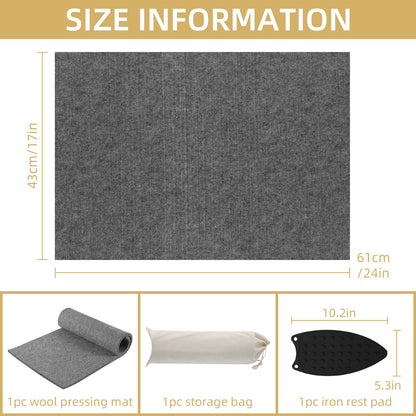 AiVeUao Wool Pressing Mat for Quilting, 24" X 17" Portable Felted Wool Ironing Mat, Quilting Ironing Pad for Quilter, Sewing, Quilting Supplies