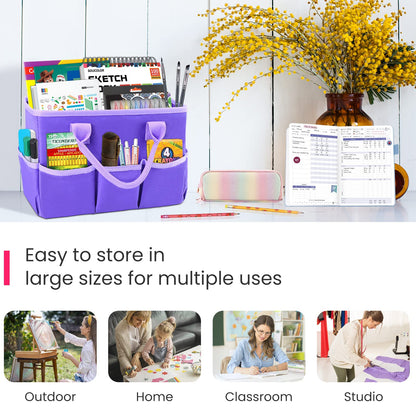 Godery Desktop Tote and Organizer, Teacher Helper caddy Bag for Arts, Books, Stationery, Office Desk Organization, Make-up Storage with Handles for Travel (Purple)