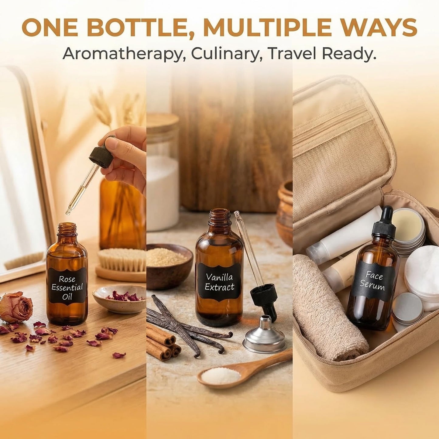 Jucoan 16 Pack Dropper Bottles, 4 oz/120ml Amber Glass Tincture Bottles with Graduated Glass Eye Droppers for Essential Oils, Perfume, 2 Stainless Steel Funnels,16 Chalkboard Labels