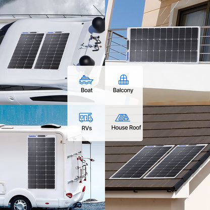 Topunive 100W 12V Flexible Solar Panel 9BB Monocrystalline Cell 12 Volt Semi-Flexible for Marine RV Trailer Boat Cabin Van Car Uneven Surfaces 12V Battery Charge