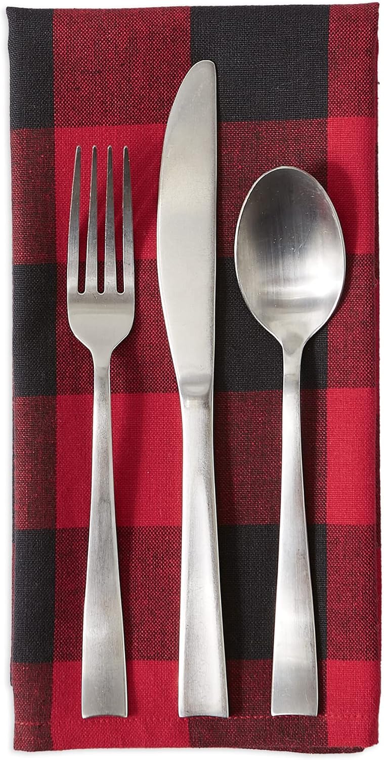 DII Buffalo Check Cloth Napkin Set, Classic Farmhouse, 20x20, Red & Black, 6 Piece